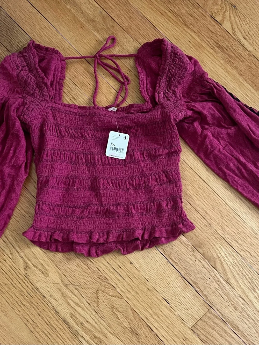NWT Free People Rose Embroidered Maggie Peasant Sleeve Bohemian Top